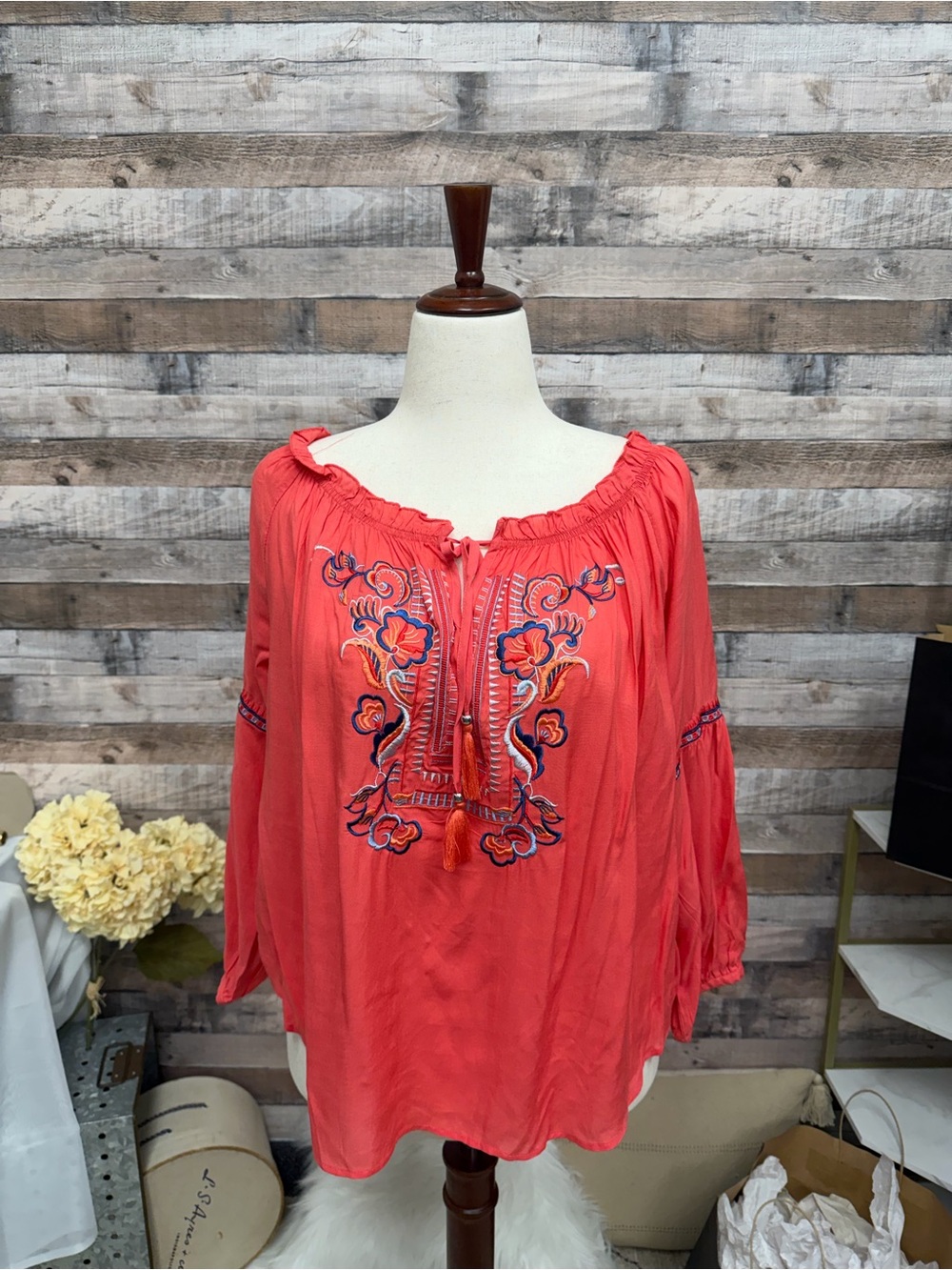 grand & greene Coral Embroidered Boho Tunic